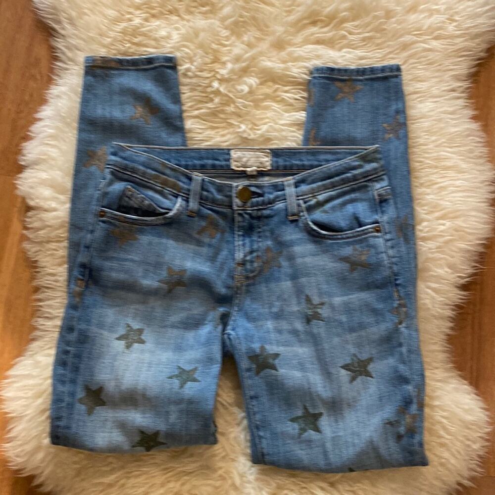 Current/Elliott The Stiletto Super Loved w/ Rose Gold Stars Denim Jeans Sz 25